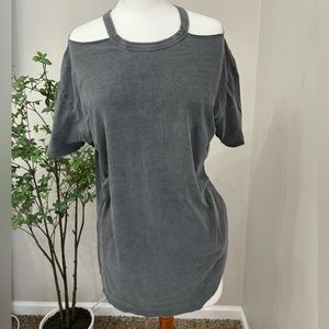 Anthropologie Gray Black Mineral Wash Cold Shoulder Top